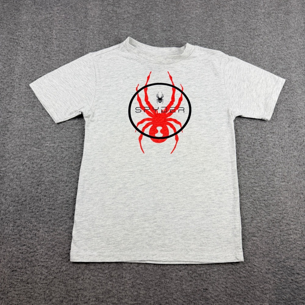 Spyder Kids Gray Red Graphic Logo Short Sleeve T-Shirt S 7/8
